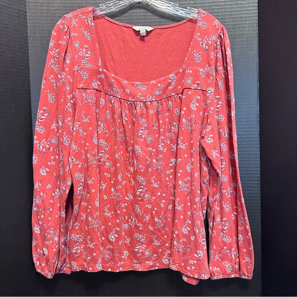 Lucky Brand Los Angeles 2XL Womens Top Blouse Pinkish Red Floral
